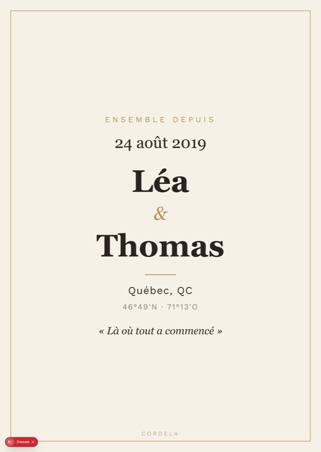 Affiche couple personnalisée avec les coordonnées du lieu